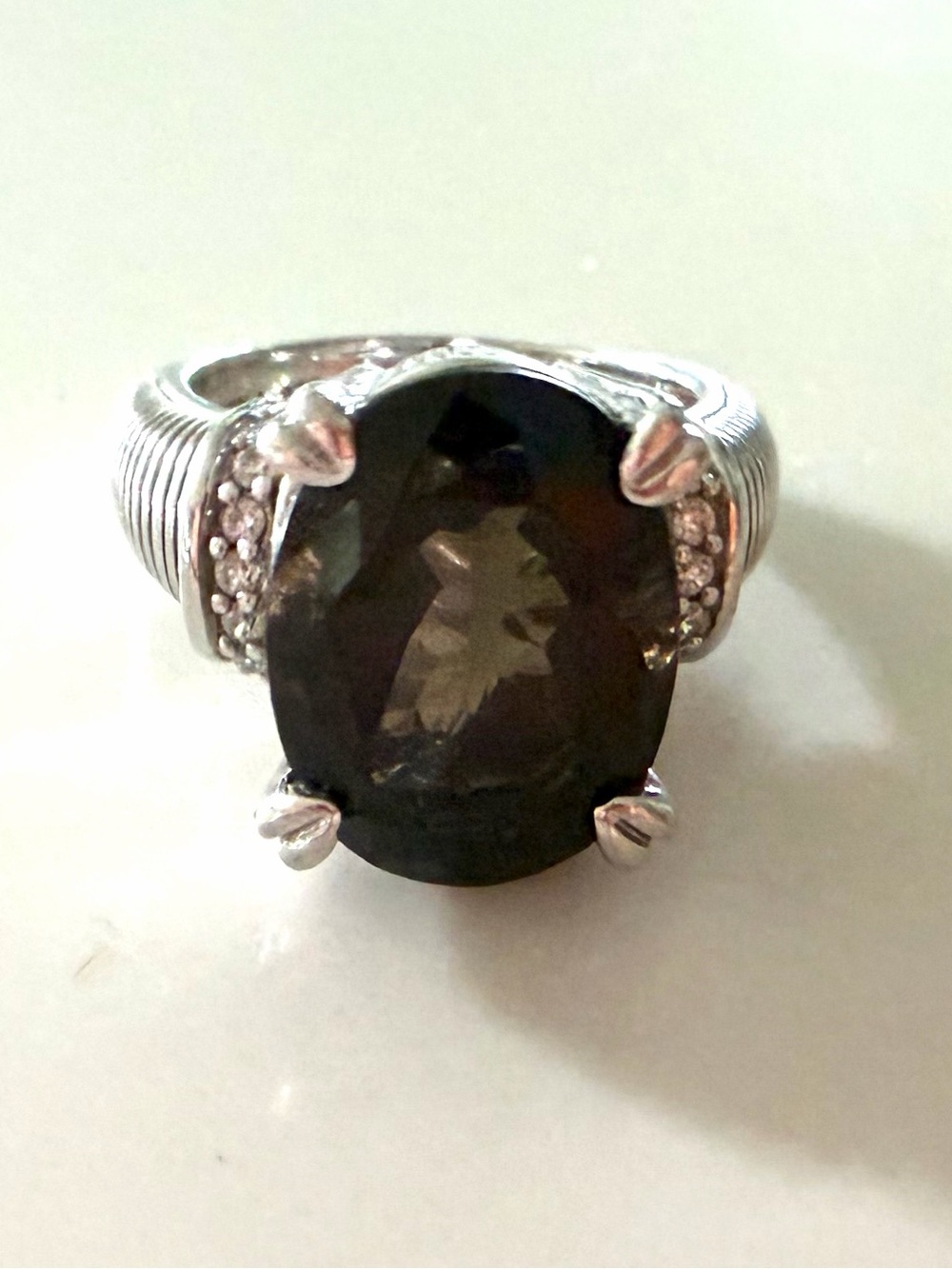 JUDITH RIPKA•brown smokey topaz cz  sterling silver ring 8